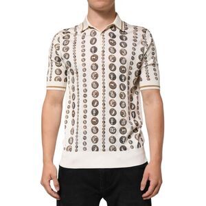 Dolce & Gabbana Silk Ivory Coin Print Logo Men Polo Men's T-shirt